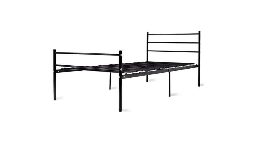 Image 10: Black Twin Size Metal Bed Frame Platform 6 Legs Headboards Furniture