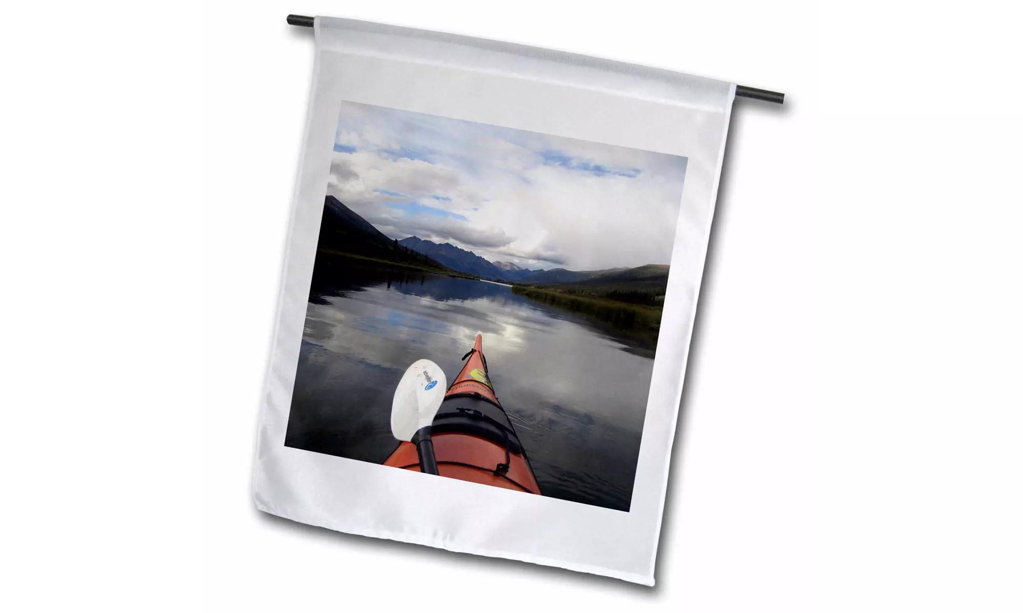 Garden Flag Kayak on Tranquil Lapie Lake - 12 by 18-inches - Second Medium