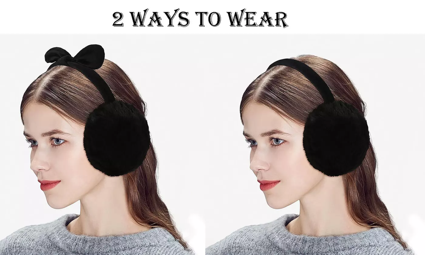 Women's Winter Fleece Lined Earmuffs with Removable Bow