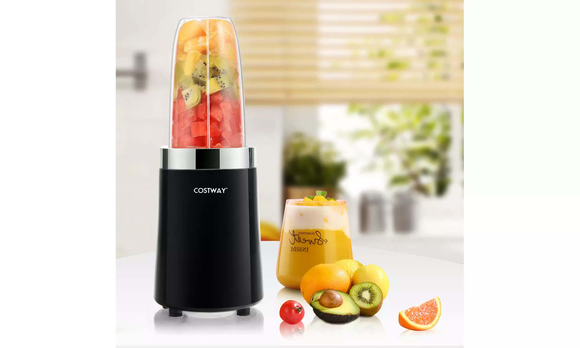 Costway Portable Blender 6-Blade with 12 Oz & 24 Oz Travel Bottle