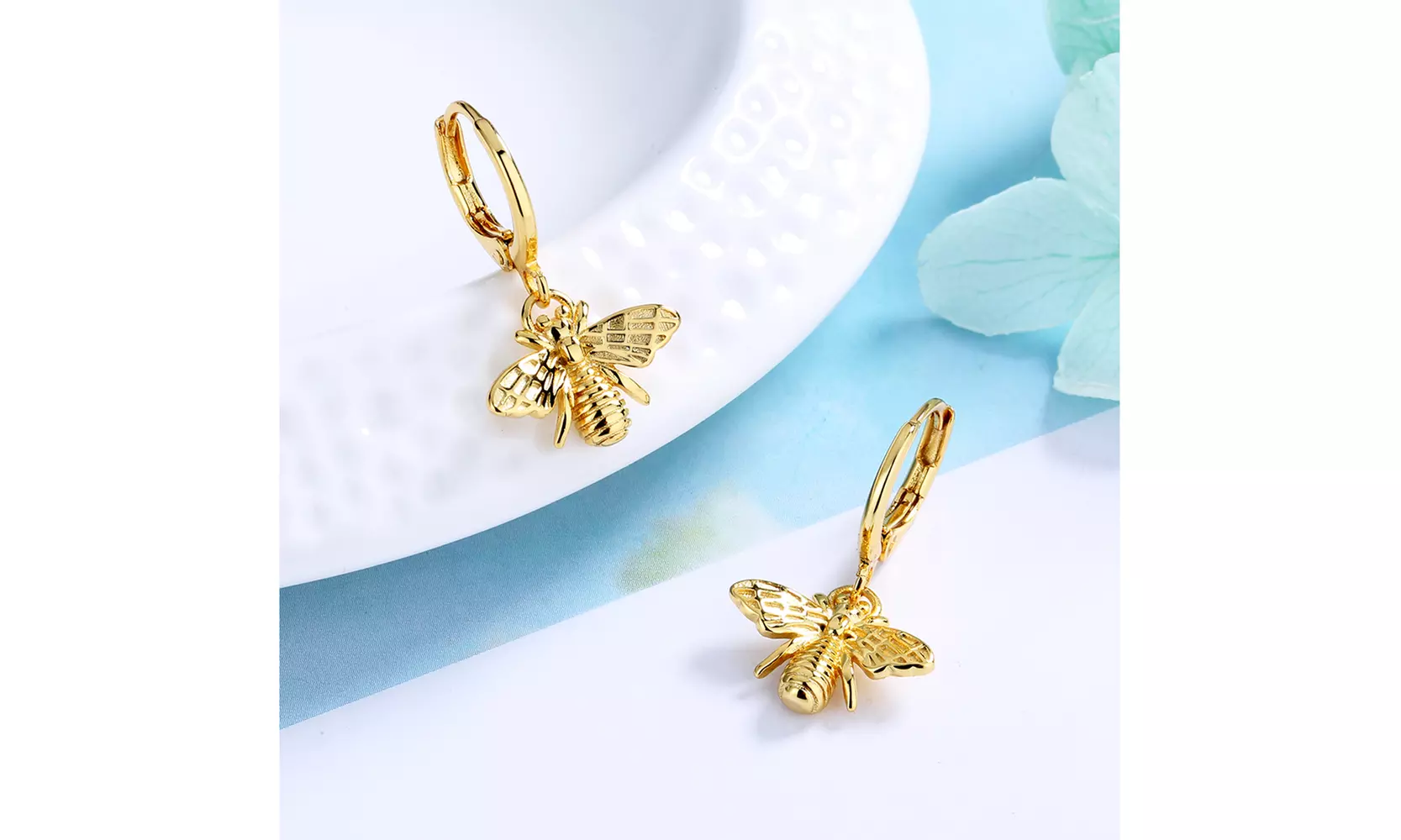 14K Gold Bee Huggie Earrings