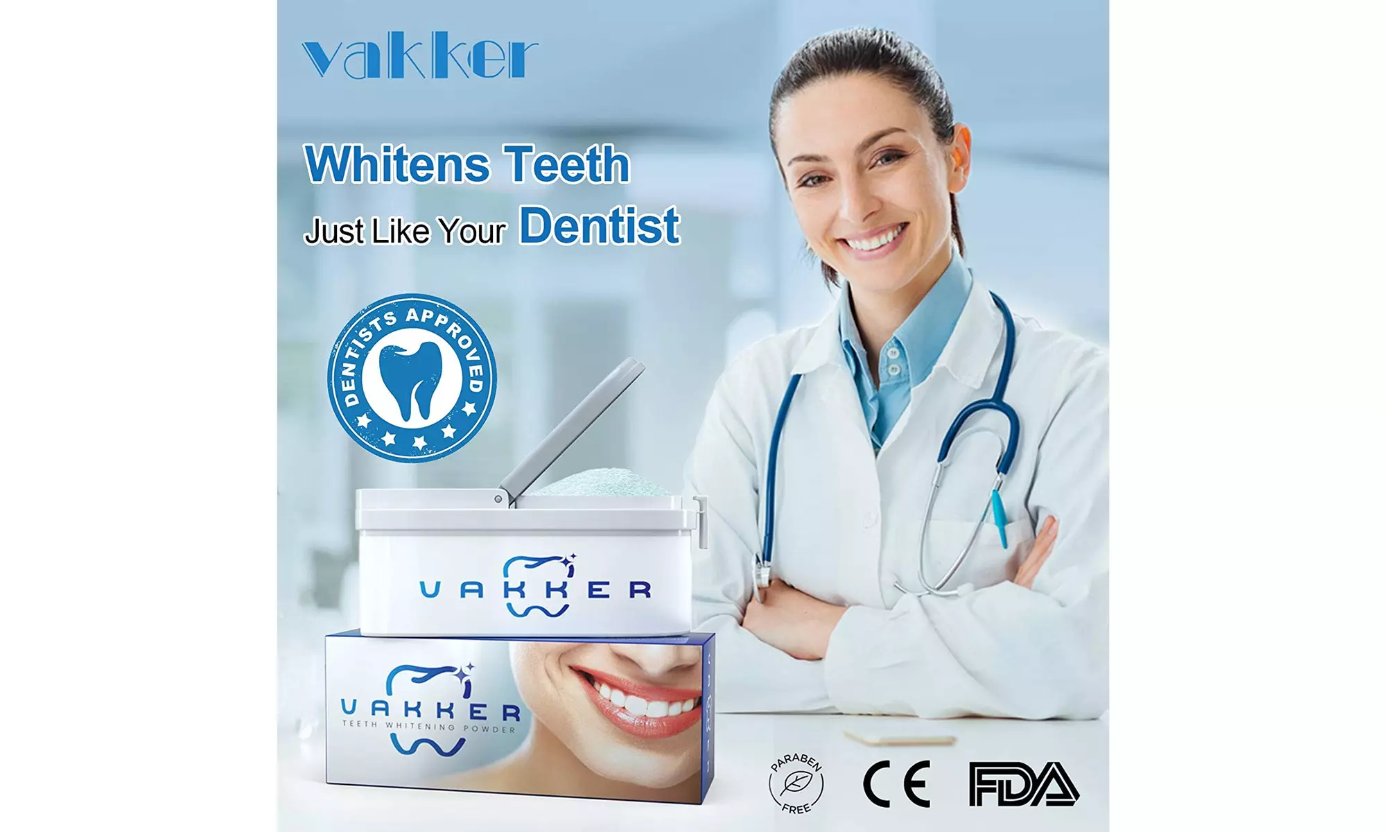 Vakker Teeth Whitening Powder Mint Flavor Remove Tooth Stains Whitener Kit