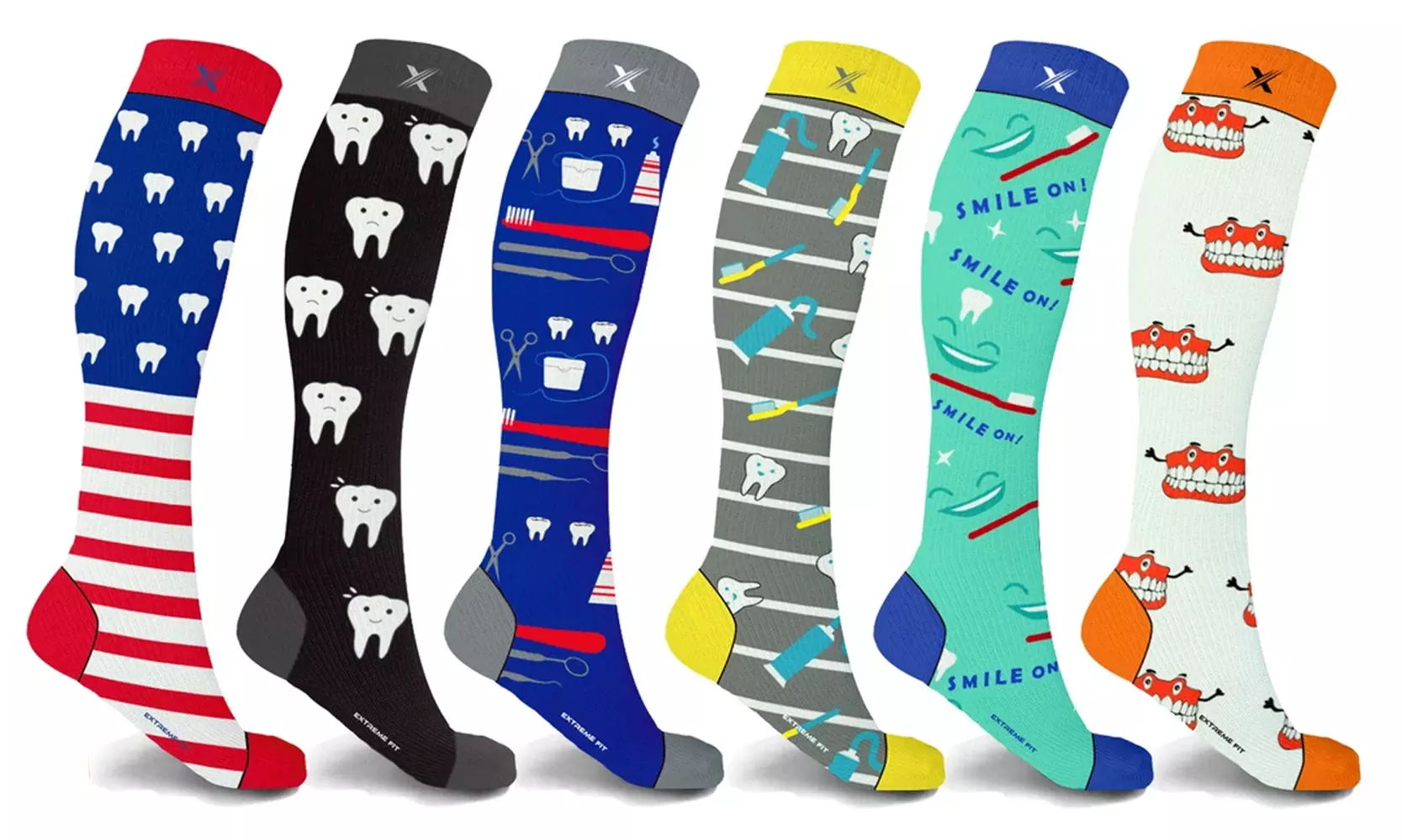 XTF Dentist Inspired Everyday Wear Knee-High Compression Socks (3 or 6-Pairs) - Primary Image