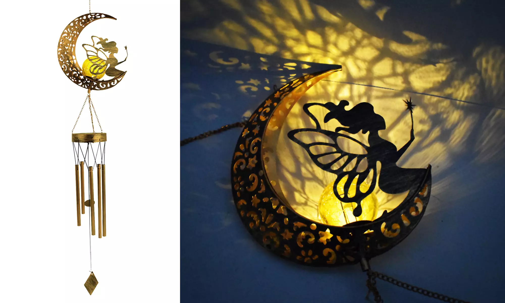 Solar Wind Chimes Outdoor Garden Waterproof Metal LED Hanging Chime Decor