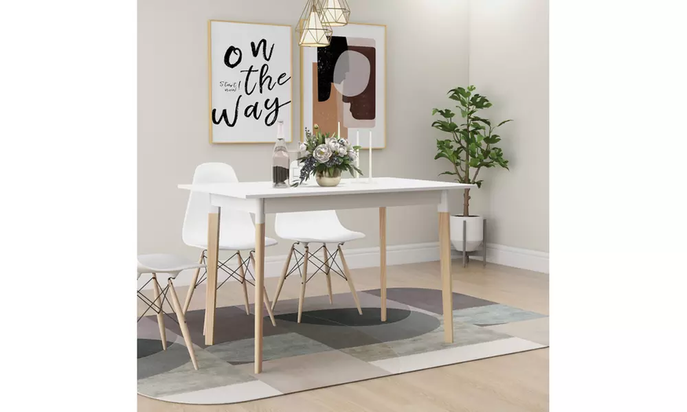 Modern Dining Table 47 Inch Kitchen Table Rectangular Top with Solid Wood Leg - Second Medium