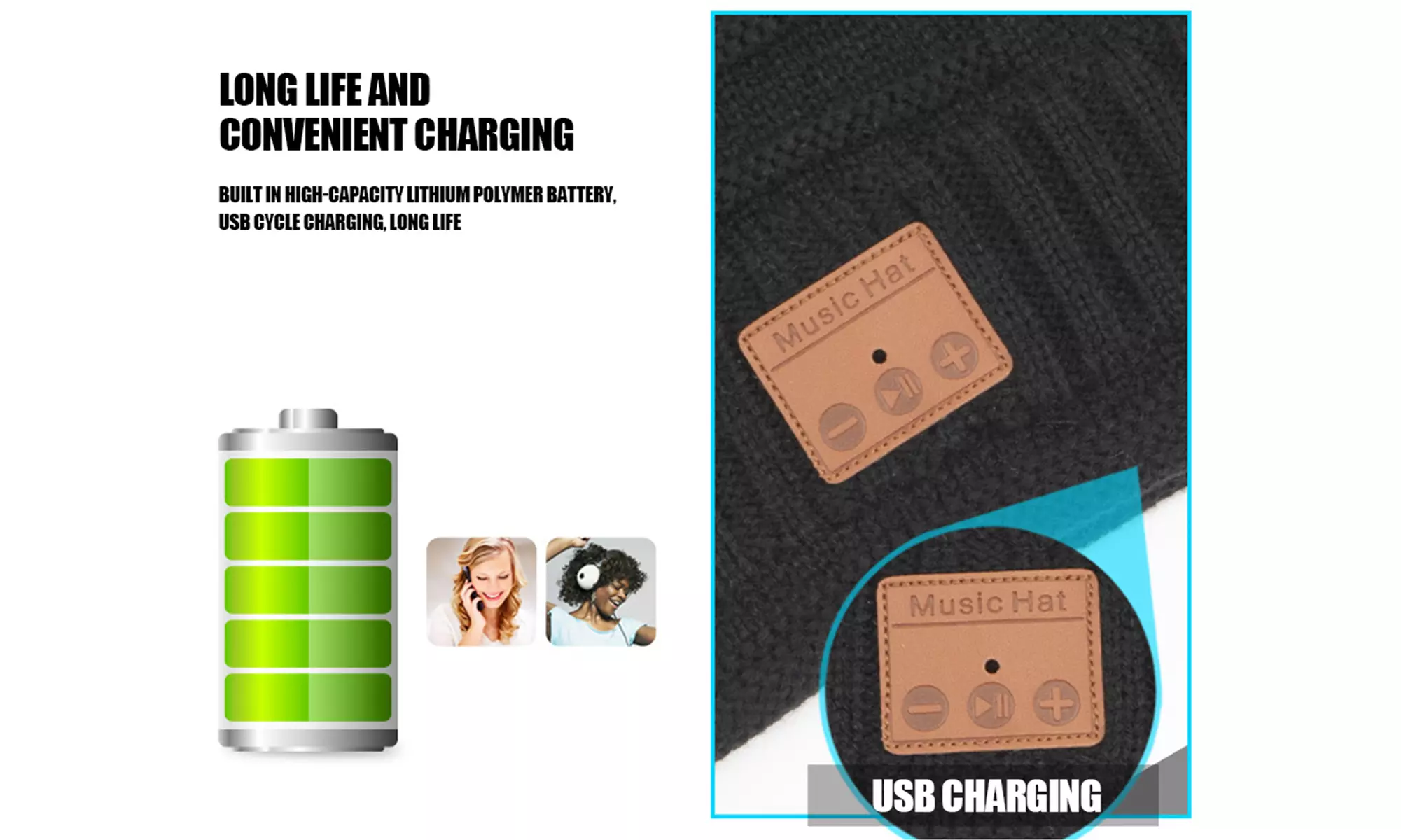Wireless Bluetooth Beanie Hat Winter Warm for Built-in HD Stereo Speaker and Mic