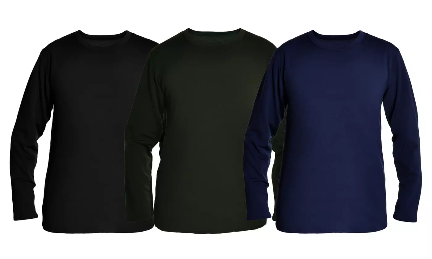 3-Pack Men's Fleece-Lined Long-Sleeve Thermal Tops (S-4XL)