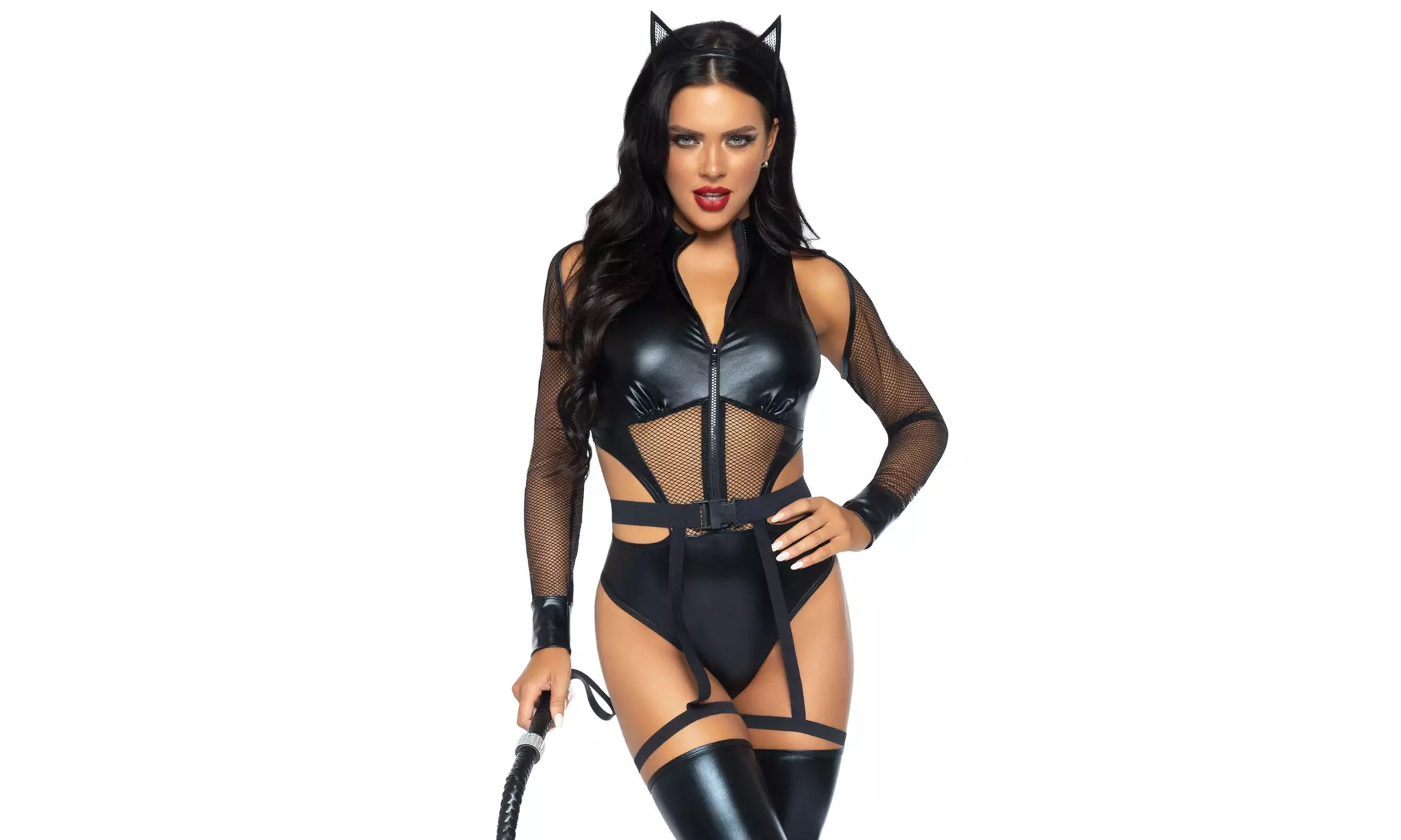 Leg Avenue Women's Criminal Kitty Bodysuit Costume - Primary Image