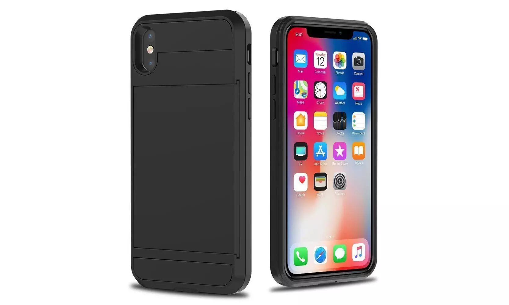 For iPhone X/Xs/Xr/Xs Max Card Wallet Slot Hybrid Shockproof Hard Case - Primary Image