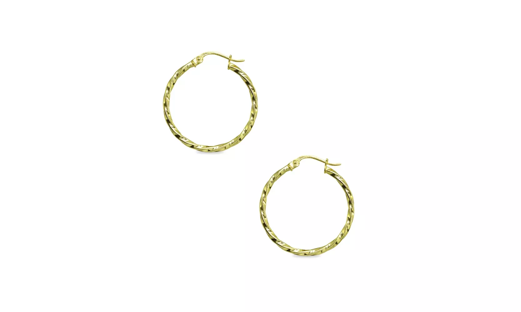 1.8x25mm Polished Twist Round 1 Inch Gold Plated Sterling Silver Hoop Earrings