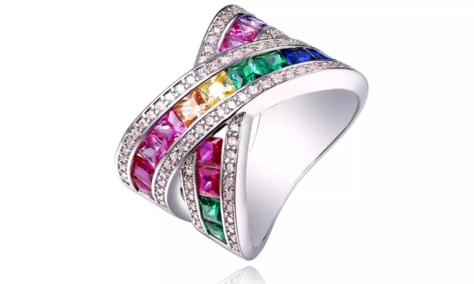 Rainbow Crystal X Ring with Swarovski Elements - Primary Image