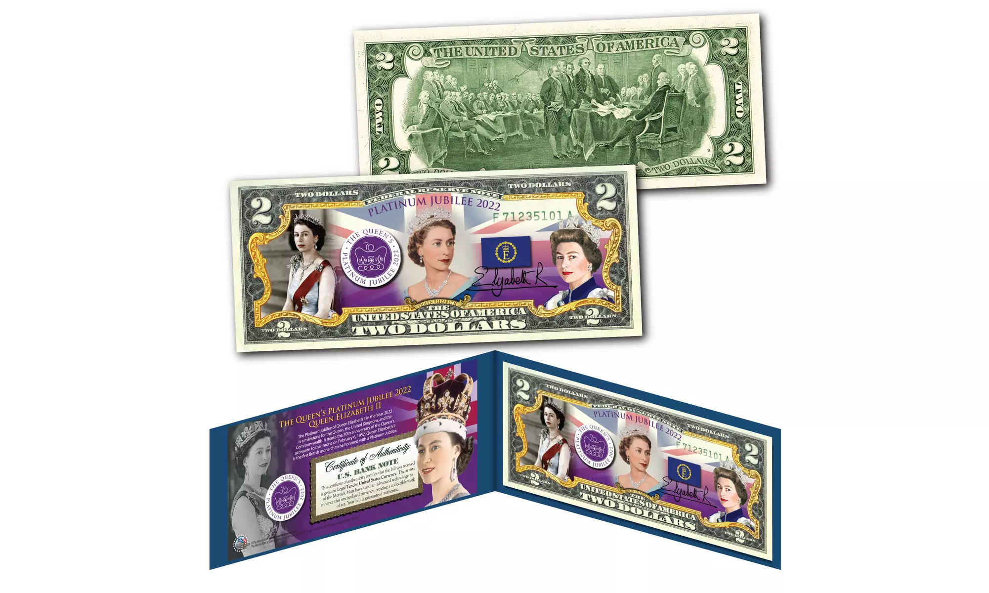 Queen Elizabeth II "Platinum Jubilee" Genuine U.S. Legal Tender 2 Dollar Bill - Primary Image