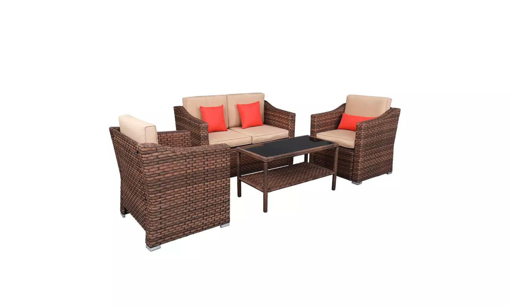 4 Piece Outdoor Patio Furniture Sets Rattan Wicker Patio Set  - Primary Image