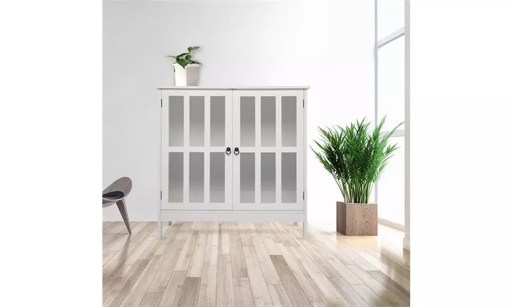 Transparent Double Door Side Cabinet White - Primary Image