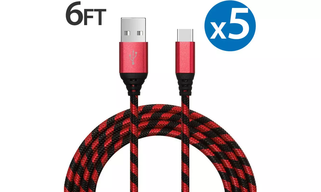 5-PACK Samsung Galaxy S8 S9 Plus Note 9 Fast Charging USB-C Type C Charger Cable - Primary Image