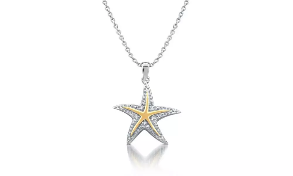 Diamond Accent Starfish Pendant in Sterling Silver with Yellow Plated By DeCarat - Primary Image