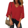 Image 6: Women's Graceful V Neck Mesh Panel Blouse 3/4 Bell Sleeve Loose Tunic