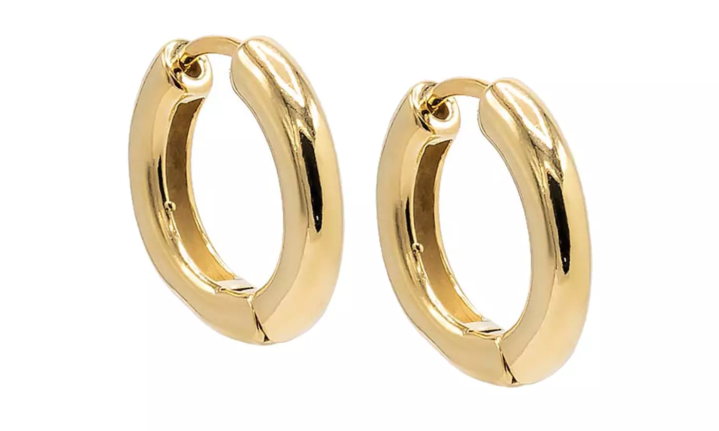 14K Gold Plated Wide Rounded Hollow Hoop Earring
