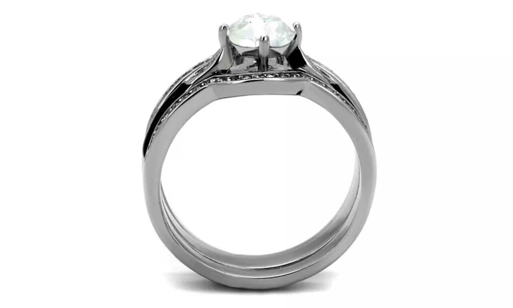 Womens 1.1ct Round Cut Cubic Zirconia and Stainless Steel Wedding Ring Set