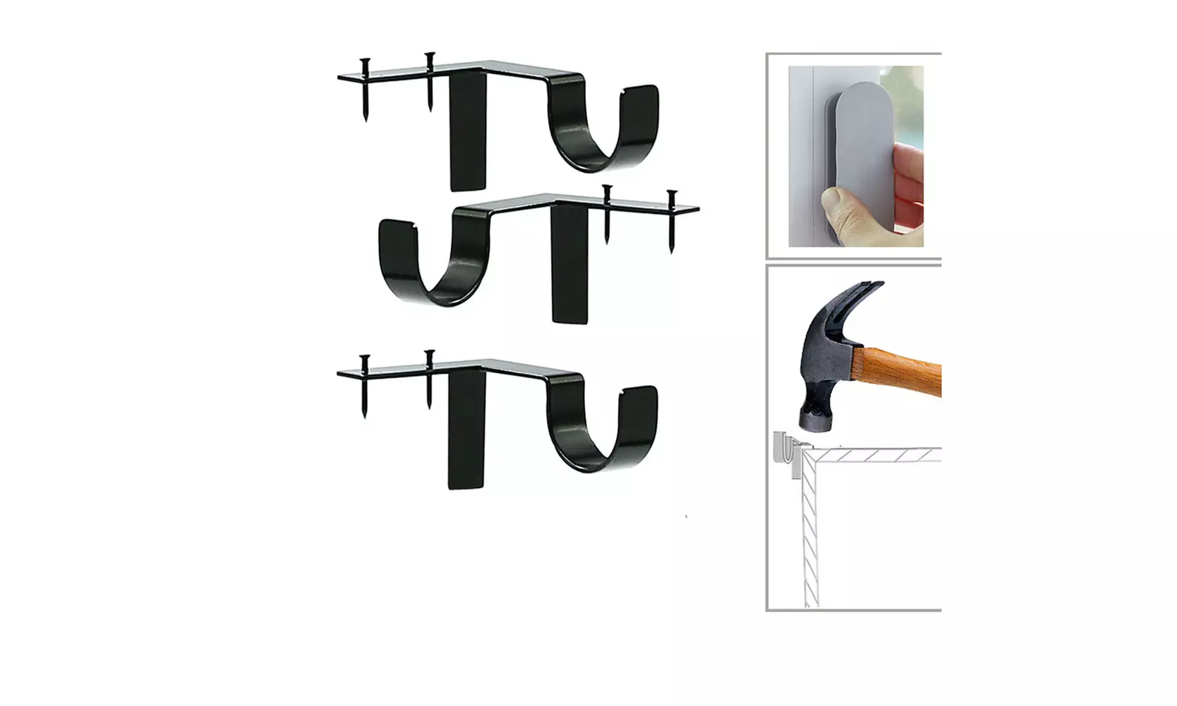 US 6-12 Pc Curtain Pole Bracket No Drill Curtain Rod Holder Wooden Window Frame