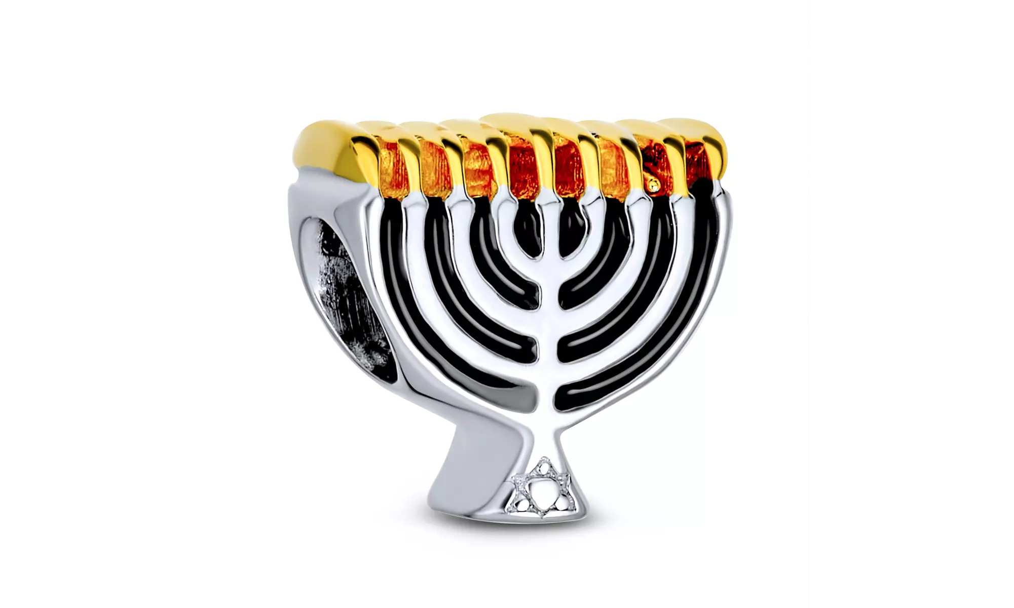 Chanukah Menorah Hanukkah Charm Bead 2 Tone Gold Plated 925 Silver - Primary Image