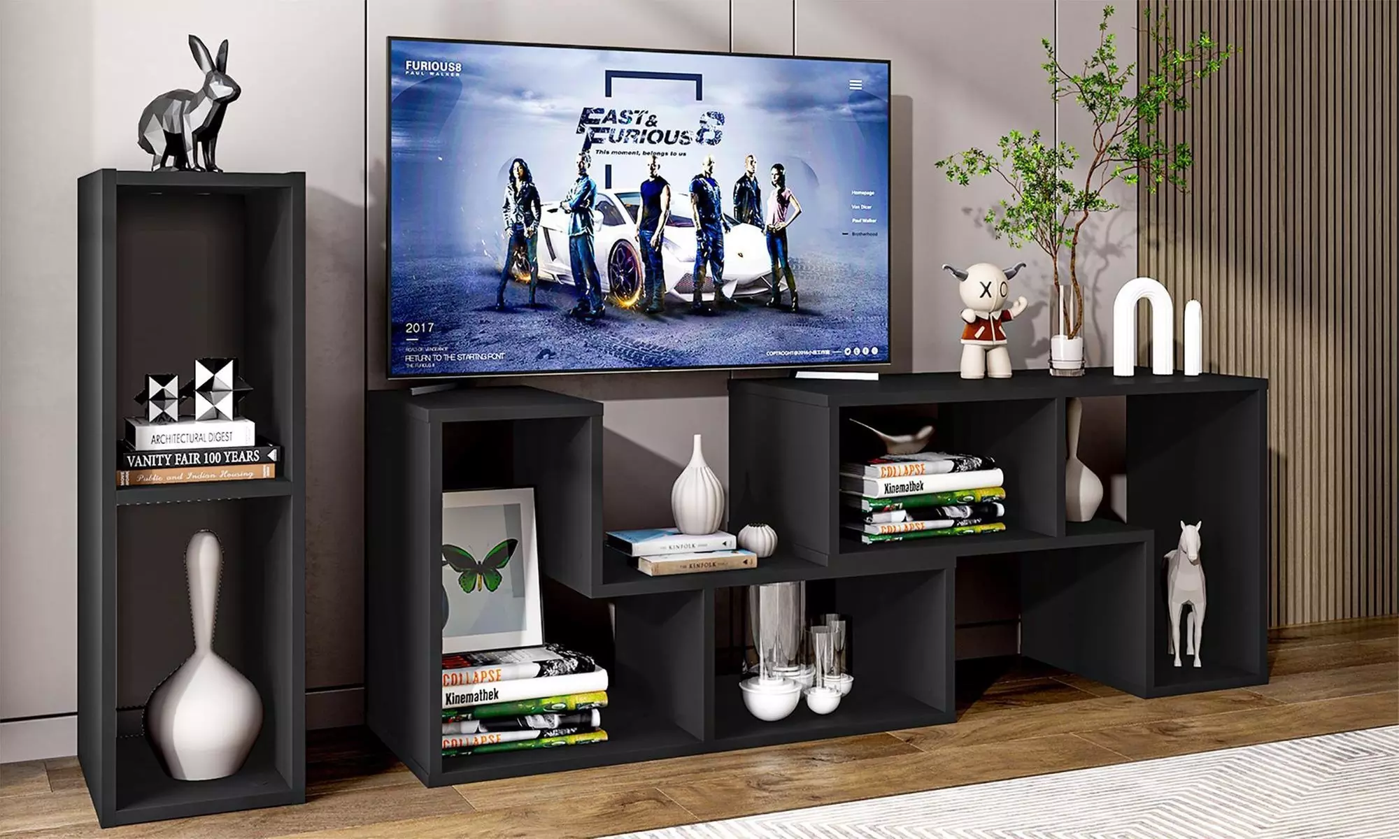 Costway 3 Pcs TV Stand TV's up To 65'' Console Entertainment Center Bookcase - Primary Image
