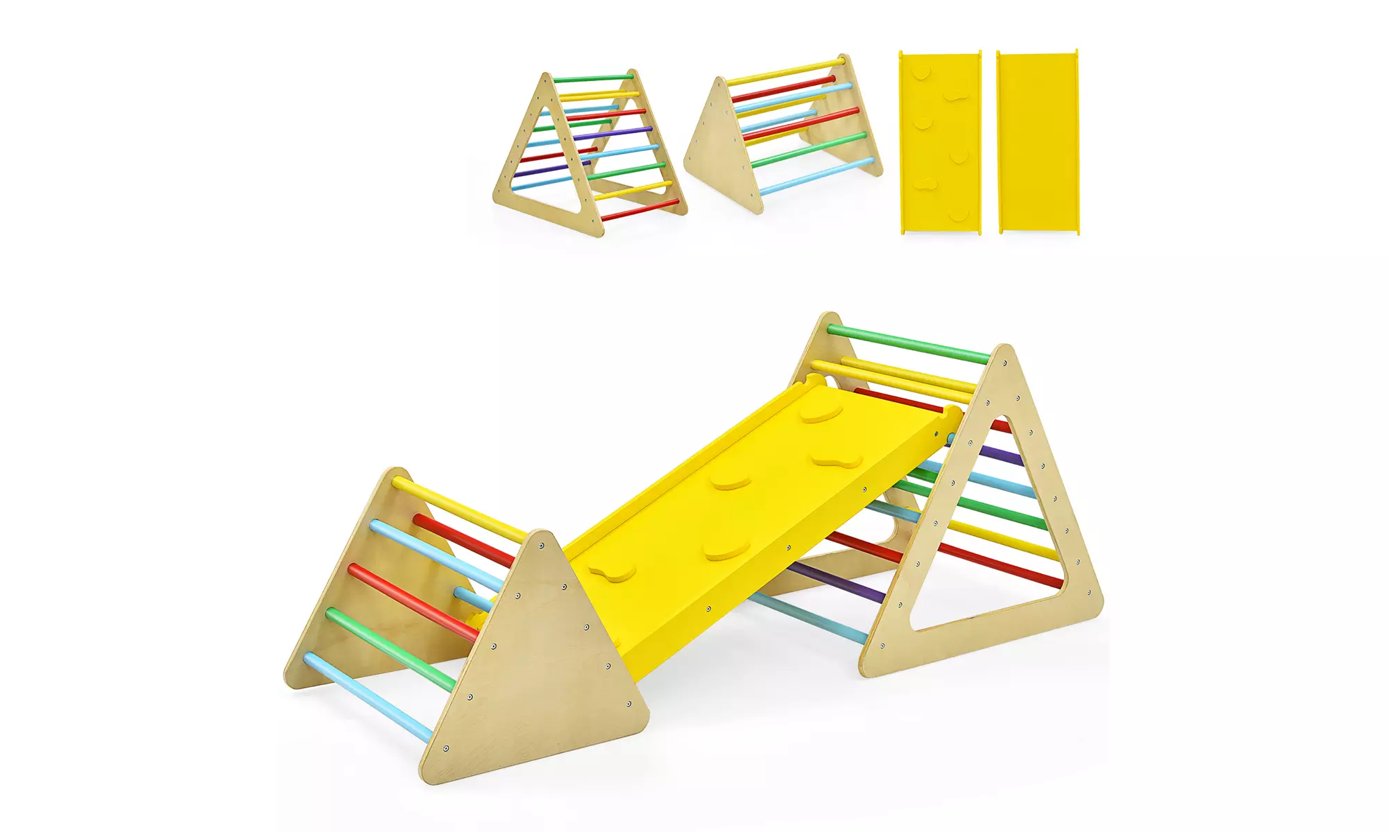Costway 3 in 1 Kids Climbing Ladder Set 2 Triangle Climbers Ramp Sliding - Primary Image