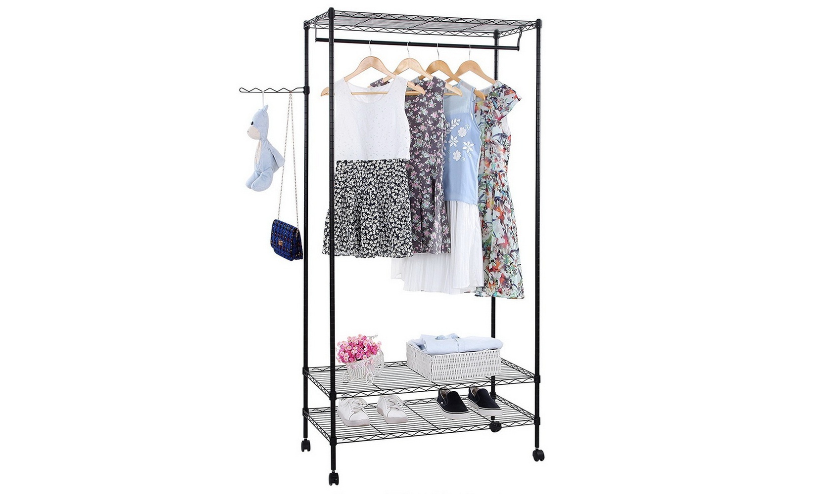 3-Tier Closet Organizer Metal Garment Rack Portable Clothes Hanger Home Shelf - Primary Image
