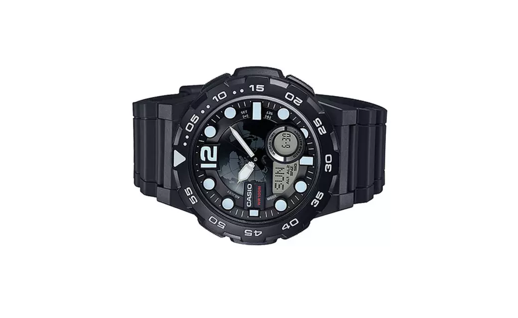 Casio AEQ-100W-1AV Men's 3D Dial Black Watch - Primary Image