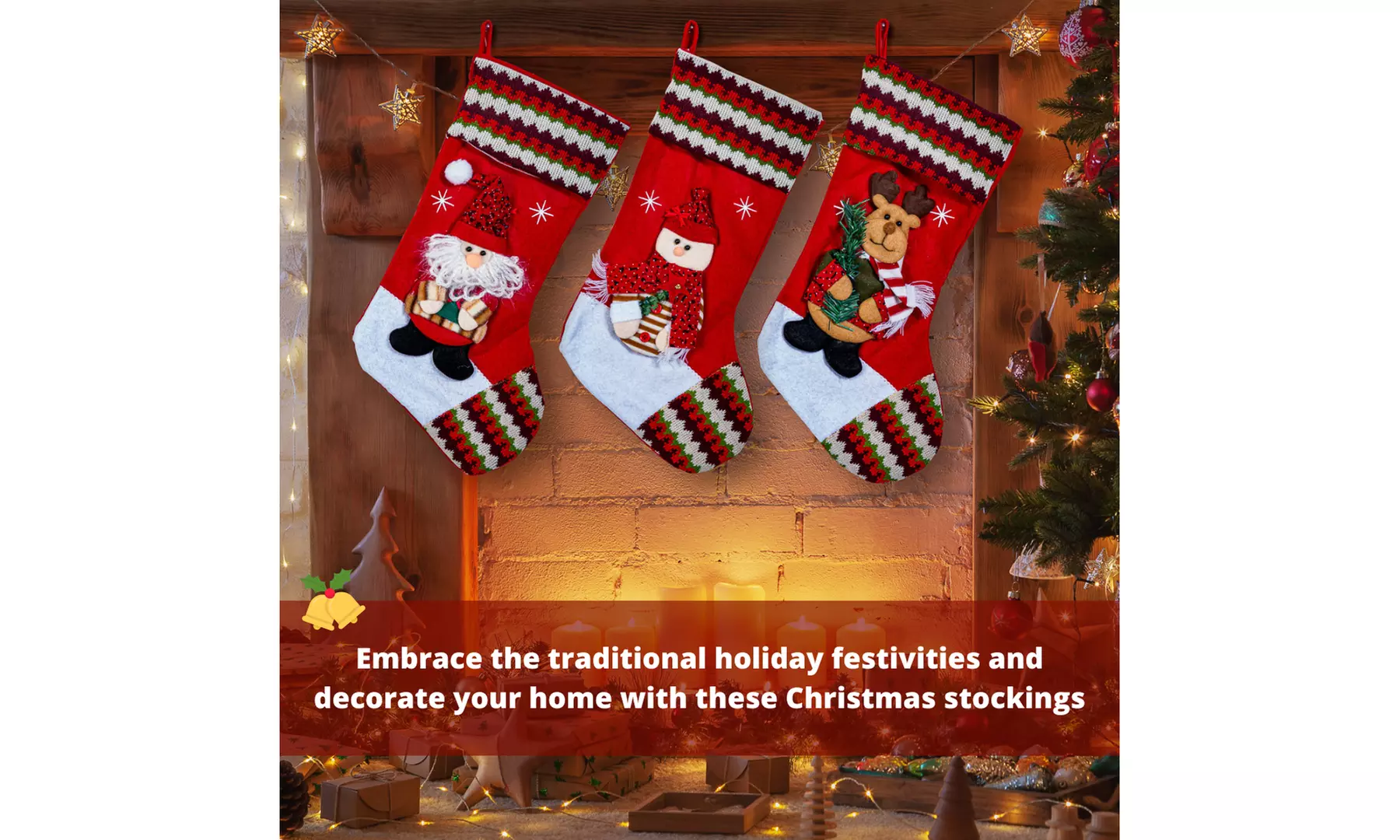 Jolly Christmas Stockings 2-Pack or 3-Pack Festive Holiday Décor