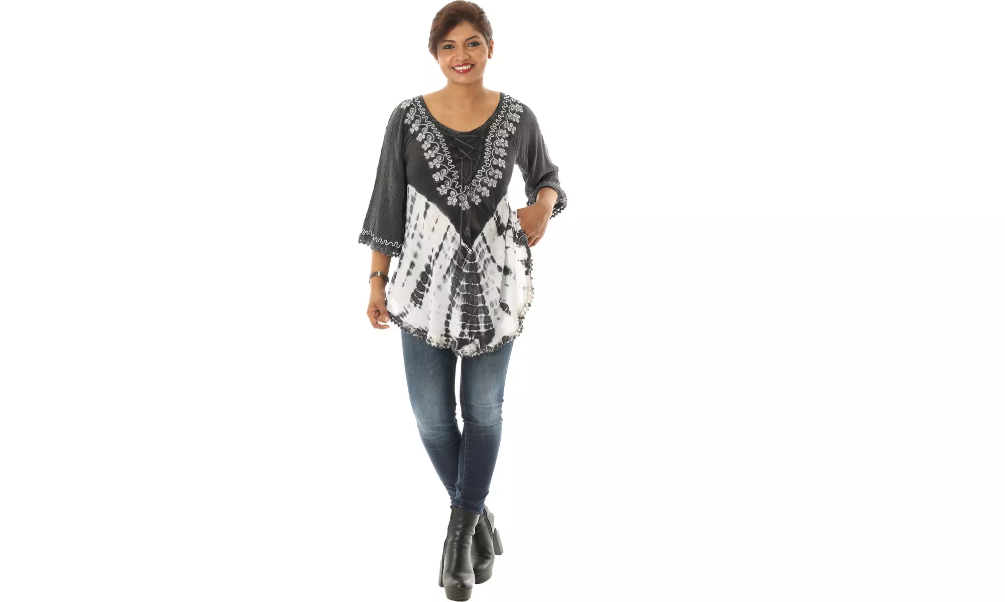 Women's Tie-Dye Embroidered Blouse Top (Also In Plus Size)