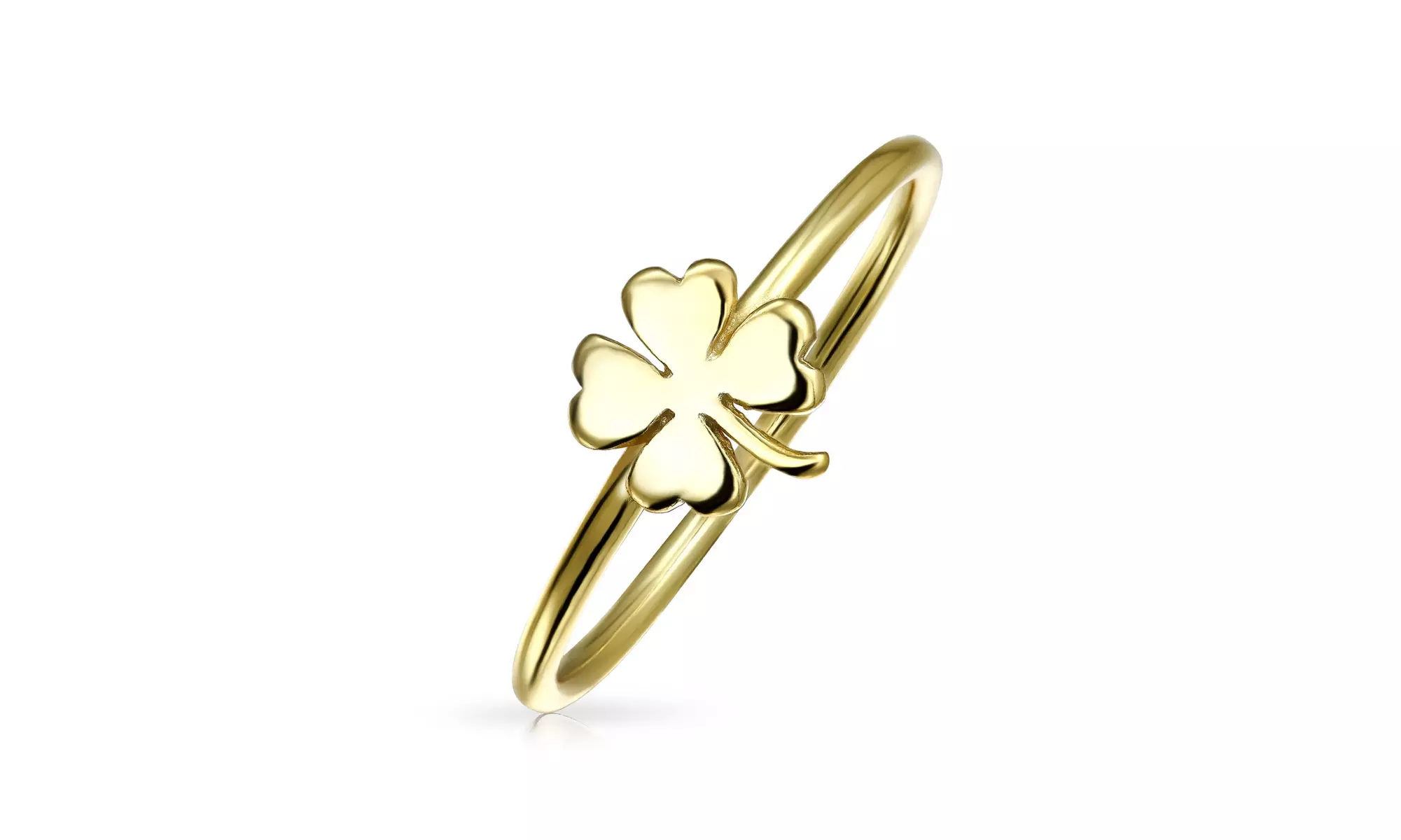 Gold Plated 925 Silver Lucky Four Leaf Clover Midi Ring - Primary Image