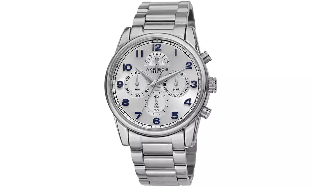Men's Akribos XXIV Chronograph Dial Stainless Steel Link Bracelet