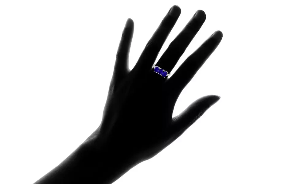 3.00 CTTW Sapphire 3 Stone Sterling Silver Ring