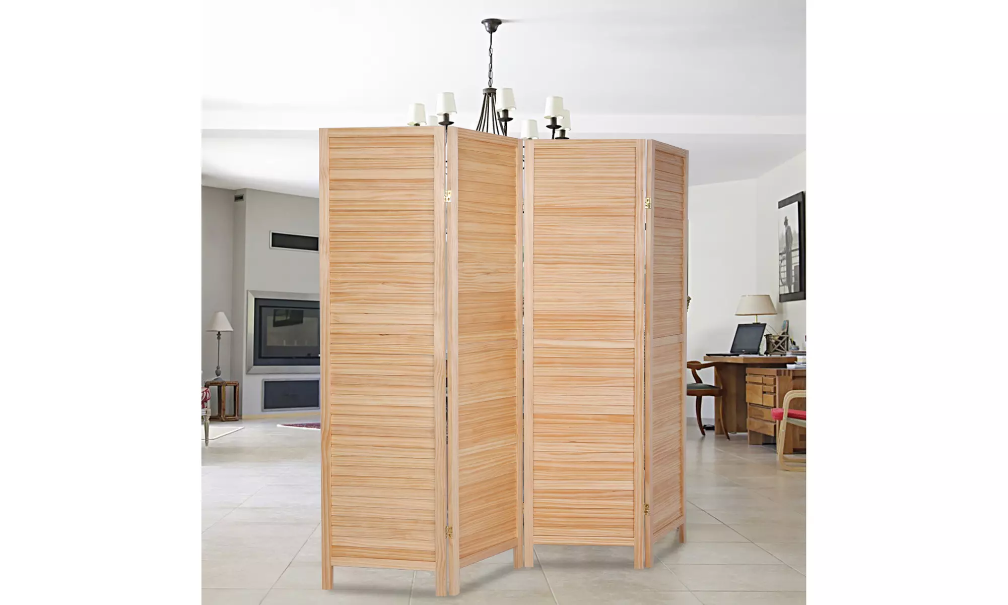 Bonnlo Four-Fold Panel Room Divider Screens Home Office Folding Privacy Screens - Primary Image