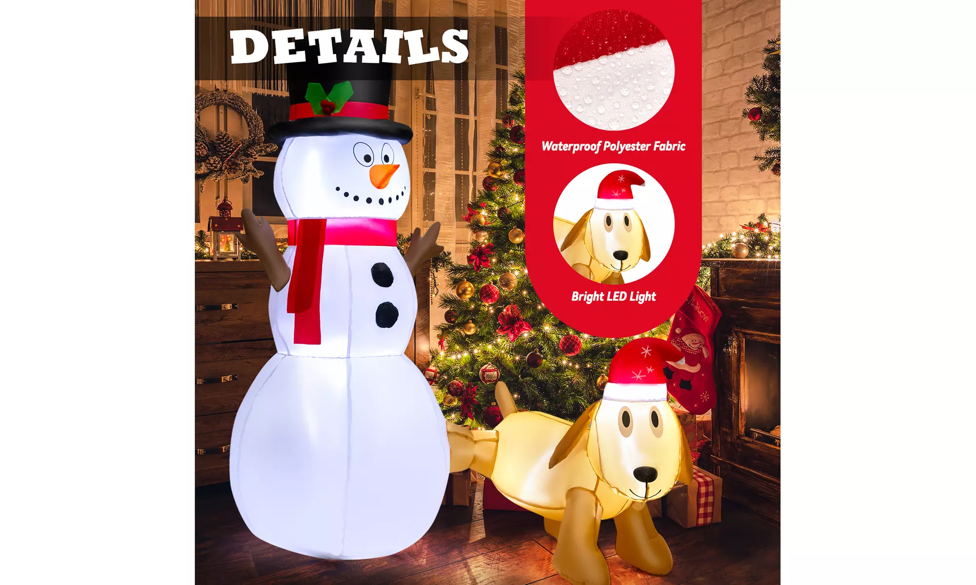 Costway 6 FT Tall Inflatable Snowman and Dog Set Christmas Decoration LED Lights