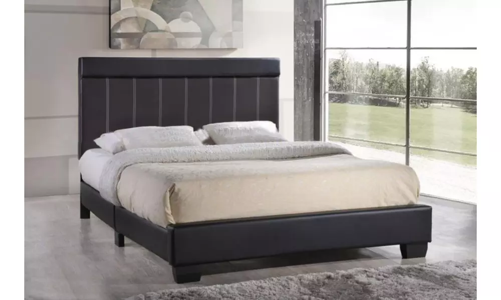 Solo Modern and Contemporary Full Size Black Faux Leather Platform Bed - Primary Image