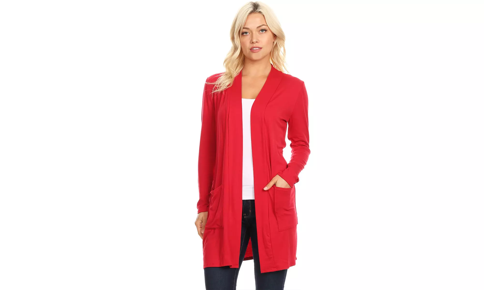 Women's Casual Open Front Basic Long Sleeves Side Pockets Solid Cardigan