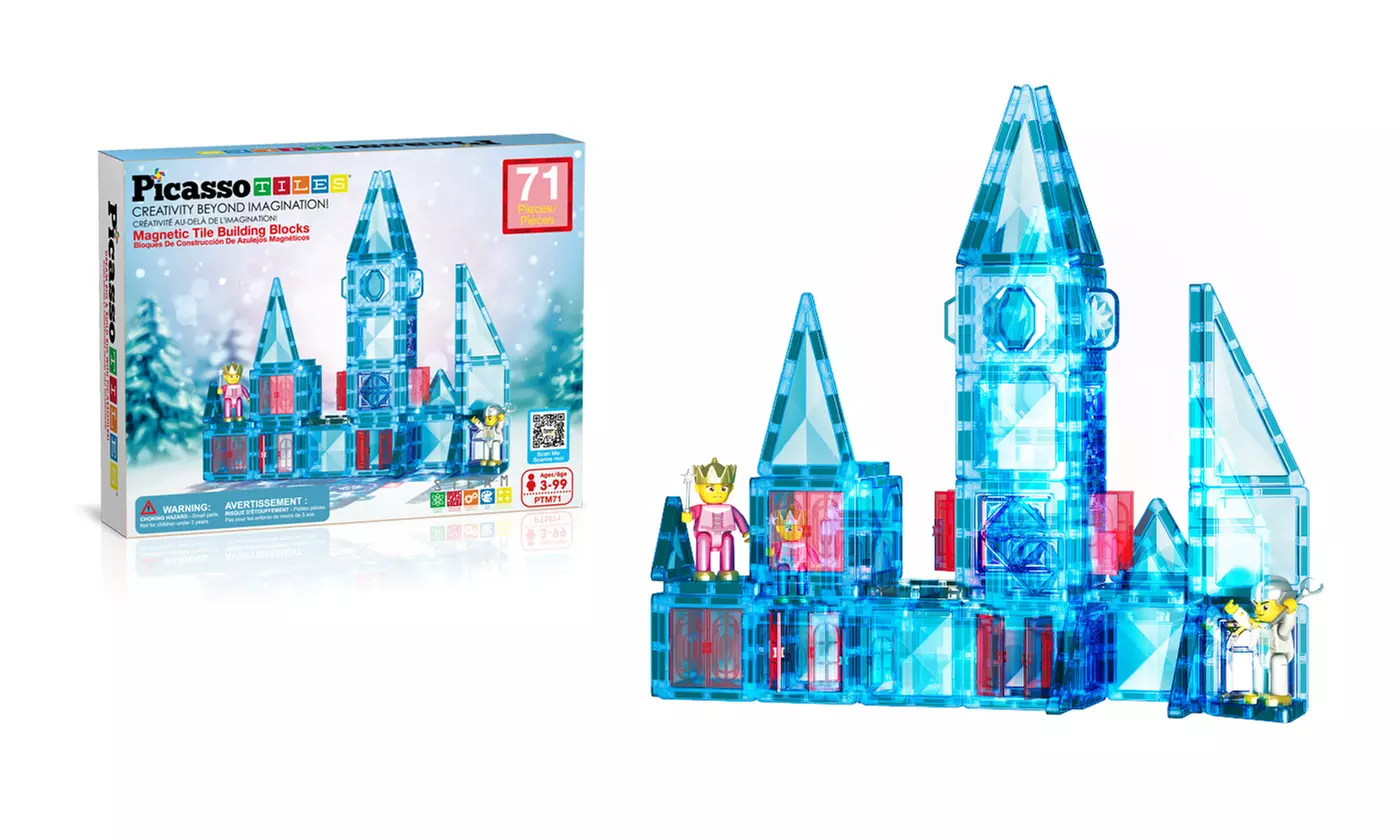 PicassoTiles 71pc Mini Diamond Magnetic Building Tiles Series Winter Ice Theme - Primary Image