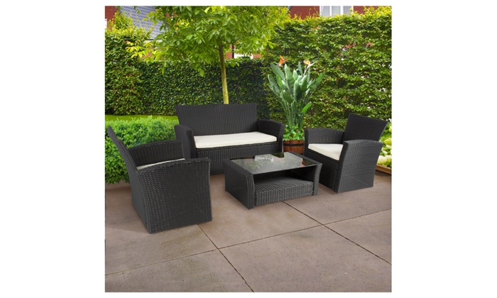 Up To 28 Off On 4pc Outdoor Patio Garden Furn Groupon Goods 4pc Outdoor Patio Garden Furniture Wicker Rattan Sofa Set Black