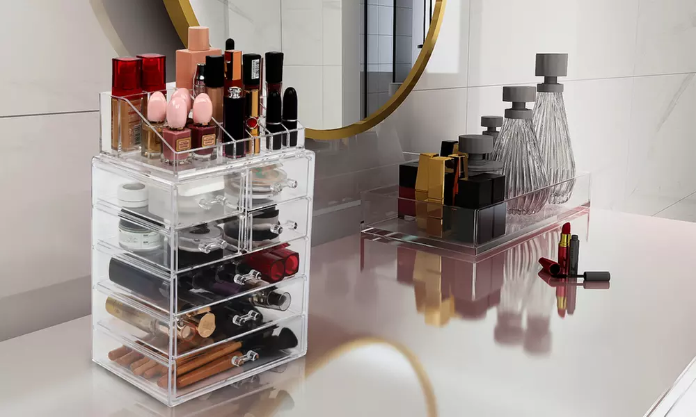 Plastic Cosmetics Makeup Storage Rack 7 Large Drawers (Set of 2)