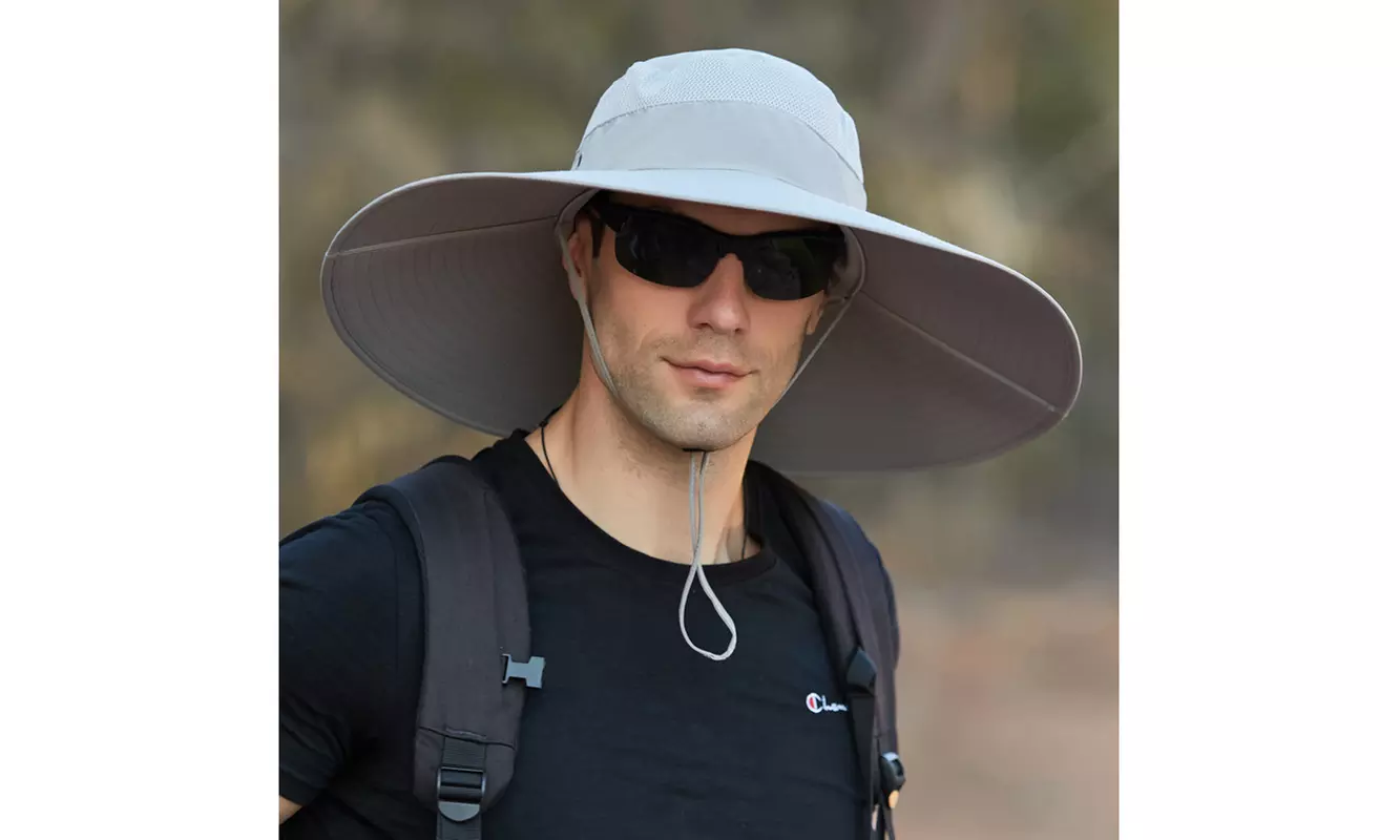 Men's Fisherman Sun Hat Large Brim Cap Wide Edge Outdoor Cap UV Protection Hats - Second Medium