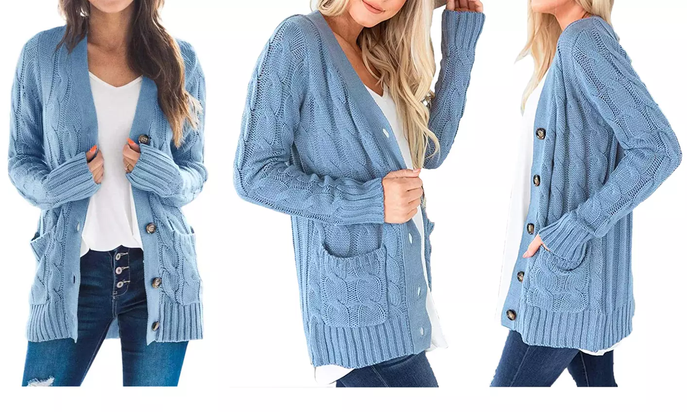 Haute Edition Women's Cable Knit Button Up Sweater Cardigan