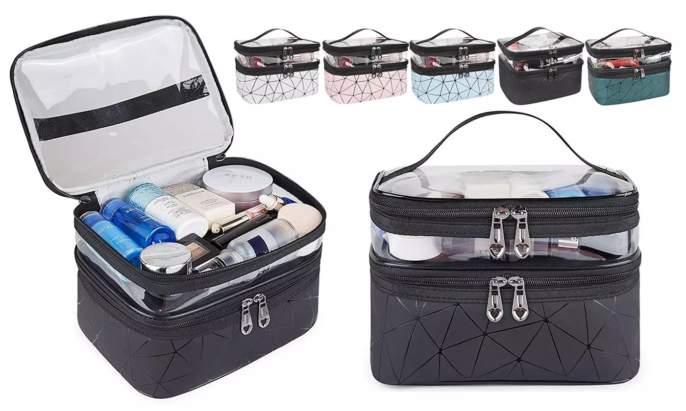 Large Double Layer Cosmetic Bag Makeup Case Organizer Travel Toiletry Bag