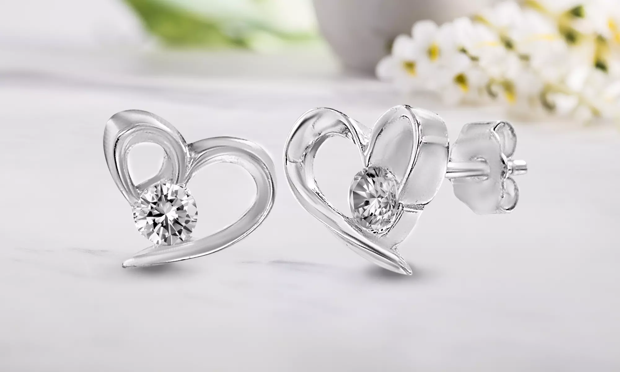Lesa Michele Girls Sterling Silver Cubic Zirconia Open Heart Stud Earrings - Second Medium