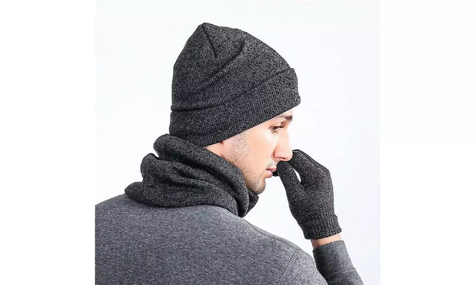 Winter 3 Piece Set Knit Beanie Hat Scarf Touchscreen Gloves for Men Women