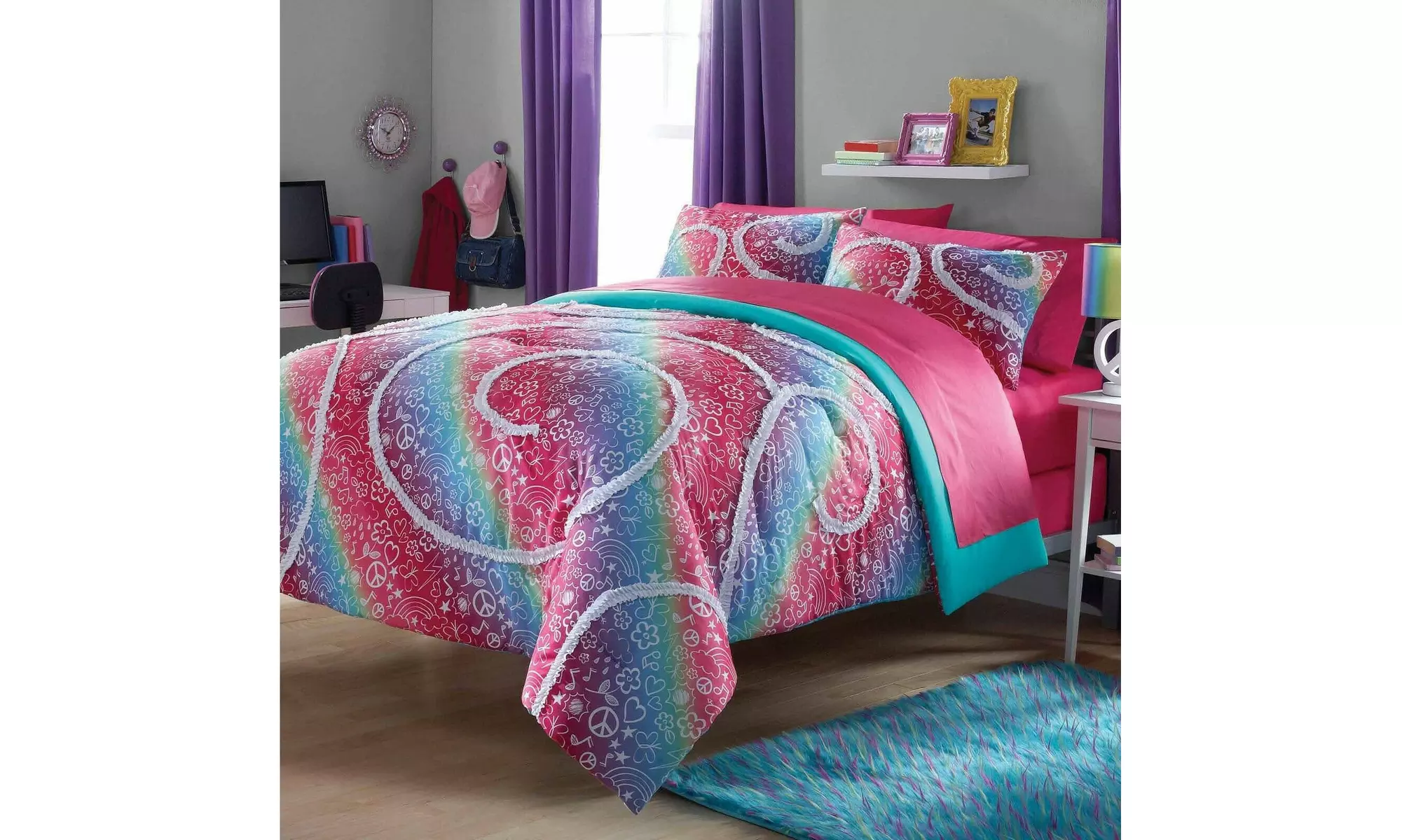 Your Zone RAINBOW RUFFLE Neon Tie Dye Reversible  Twin Comforter  Sham 2pc Set - Primary Image
