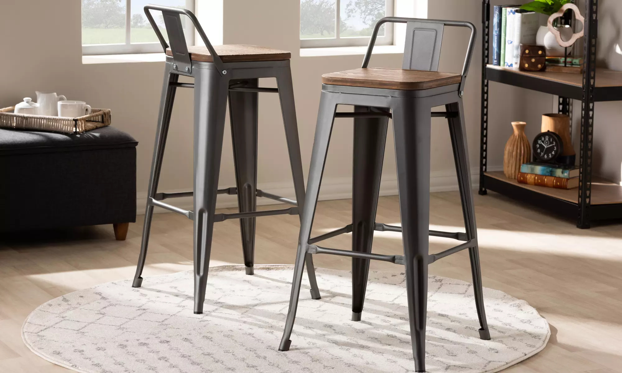 Replica Tolix Wooden Seat Bar Stool with Backrest (Set of 2) - Second Medium