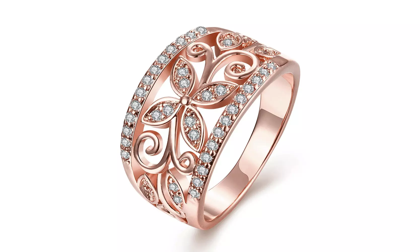 18K Rose Gold Plated Flower Filigree Ring - Second Medium