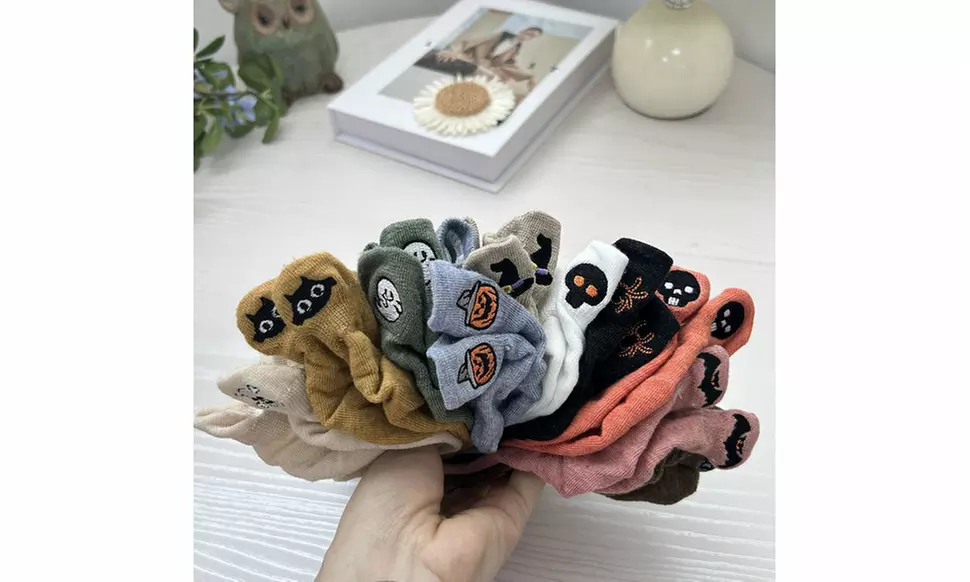 10-Pairs Women Halloween Funny Spooky Socks Kawaii Embroidered Low Cut Socks
